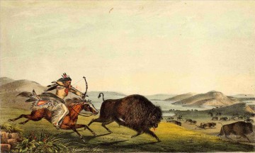 アメリカインディアン Painting - アメリカ西部のバッファローを狩る
